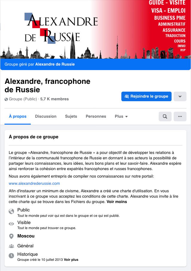 Goupe Facebook. Alexandre, francophone de Russie. Groupe (Public) · 5,7 K membres. 2013-07-10